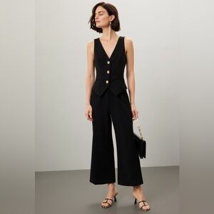 Black Wide-Leg Jumpsuit by Black with Gold Buttons
